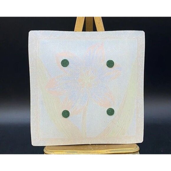 Arnie P Fisk Flower Still Glass Trinket Dish 6” Square - Picture 4 of 8